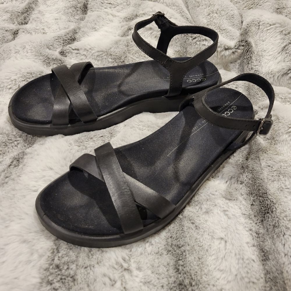 Ecco Neutral Black Leather Ankle Strap Sandals 9 / 9.5